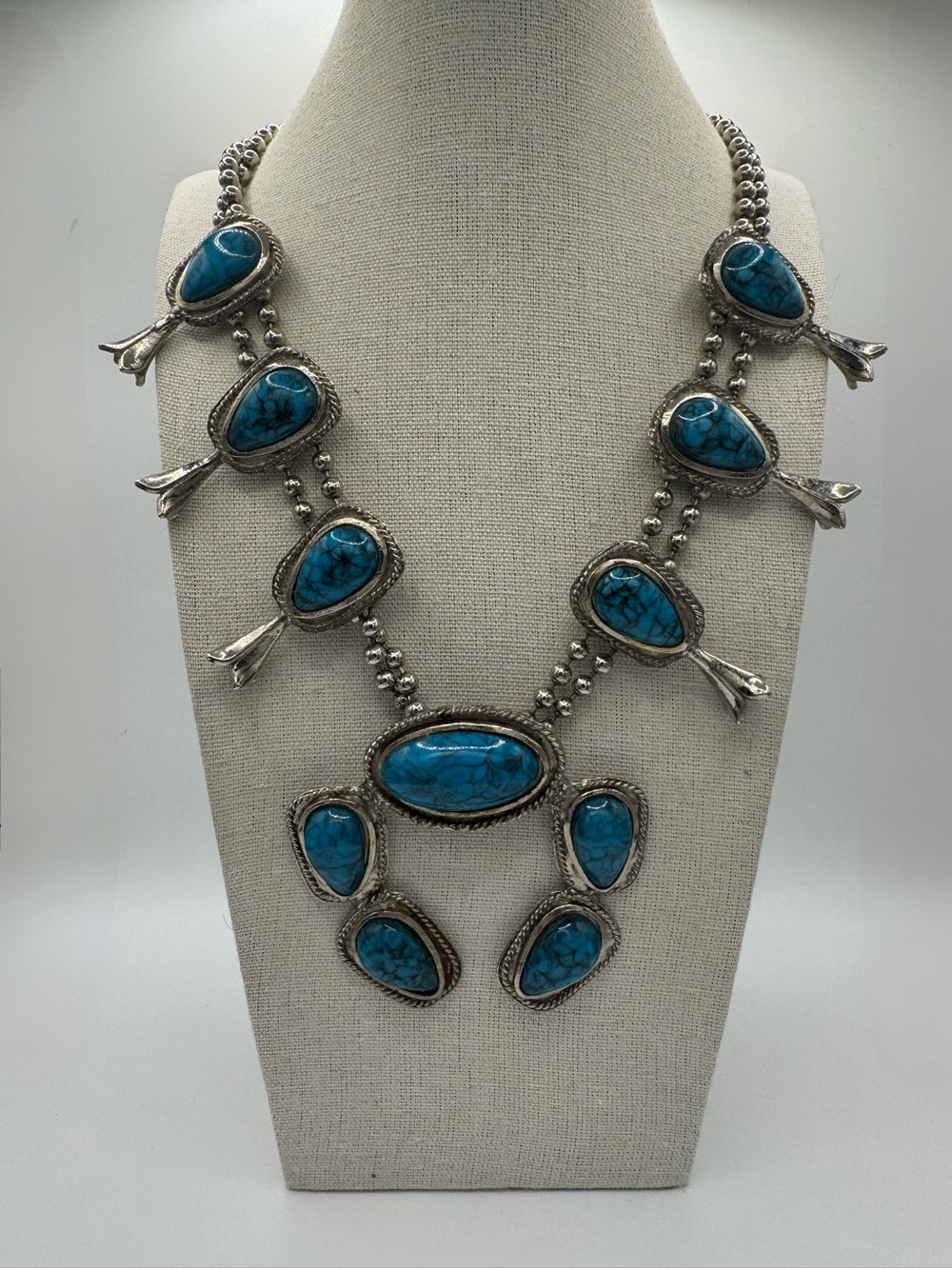 Vintage Turquoise Squash Blossom Necklace